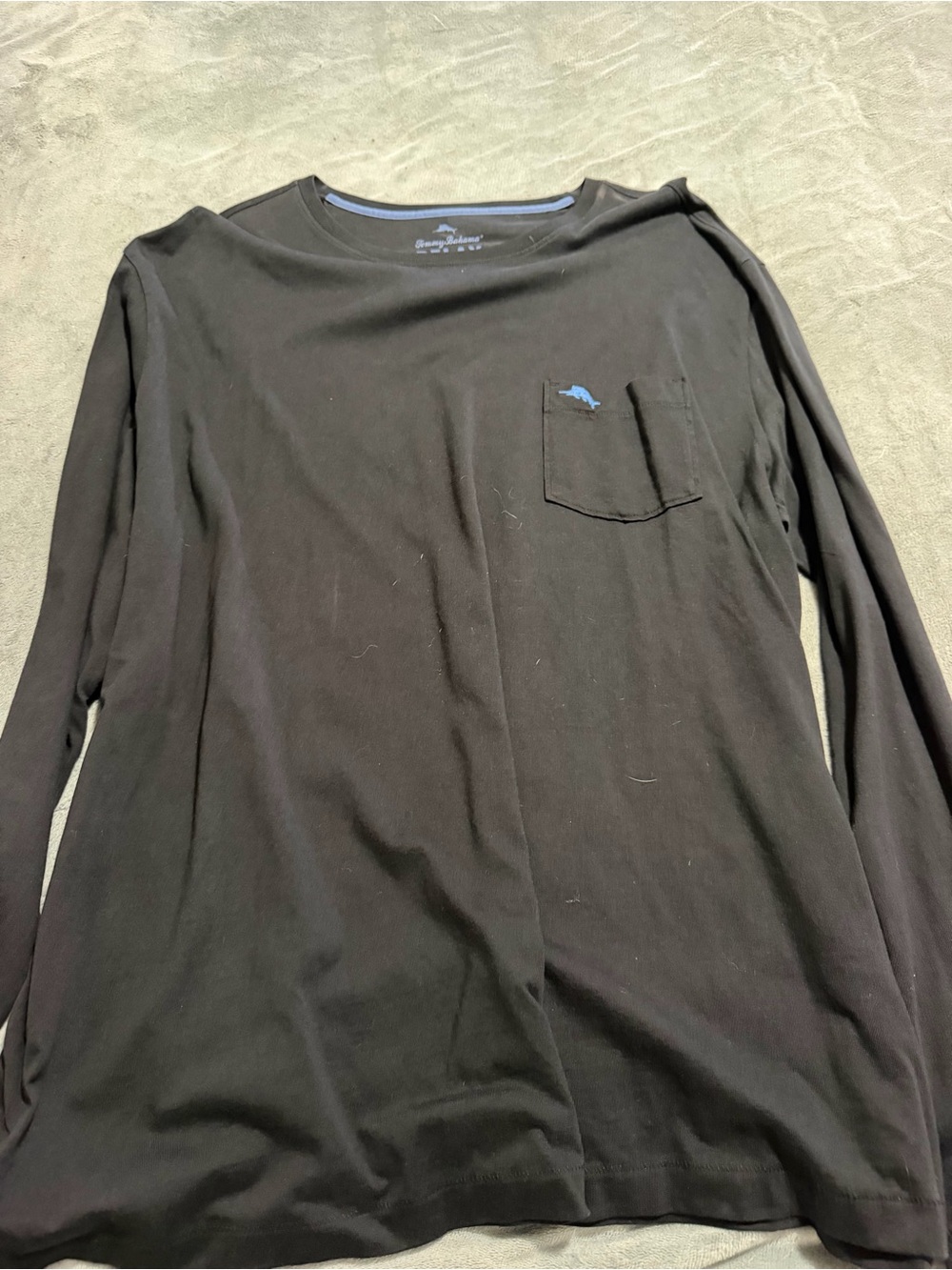 Tommy Bahama Black Long-Sleeve Pocket Tee with Blue Dolphin